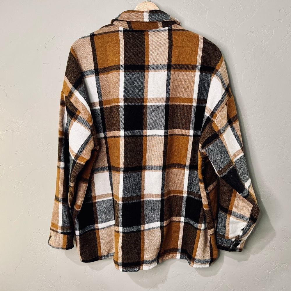 NWT Nine Britton Boyfriend Shacket Plaid Flannel Almond Brown Black SZ XL/XXL - Picture 6 of 16